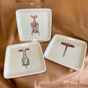 Set of 3 Creative Co-op Vintage Corkscrew Wine Bar Ceramic Appetizer Plates